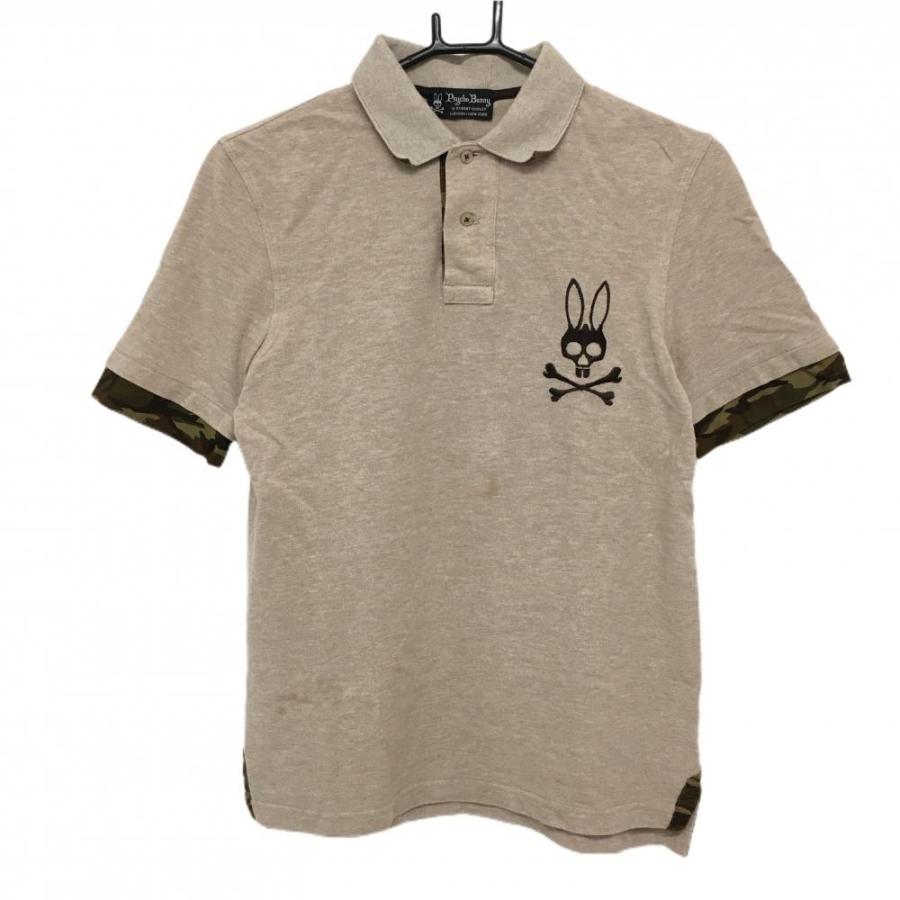 サイコバニー ポロシャツ M マルチカラー カモフラ 迷彩 半袖 Psycho Bunny（サイコバニー） 半袖ポロシャツ ライトブラウン 袖口