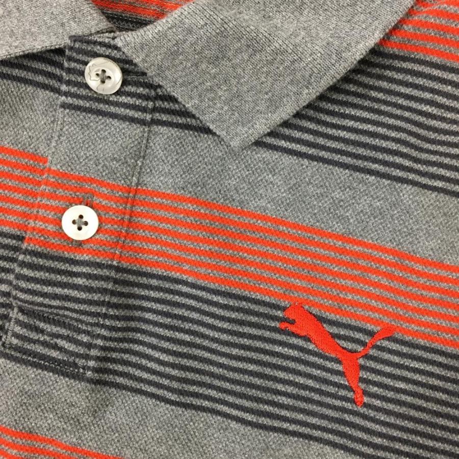 PUMA（プーマ） 半袖ポロシャツ グレー×レッド ボーダー コットン混 