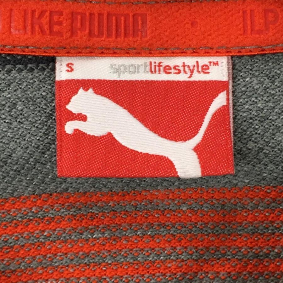 PUMA（プーマ） 半袖ポロシャツ グレー×レッド ボーダー コットン混 
