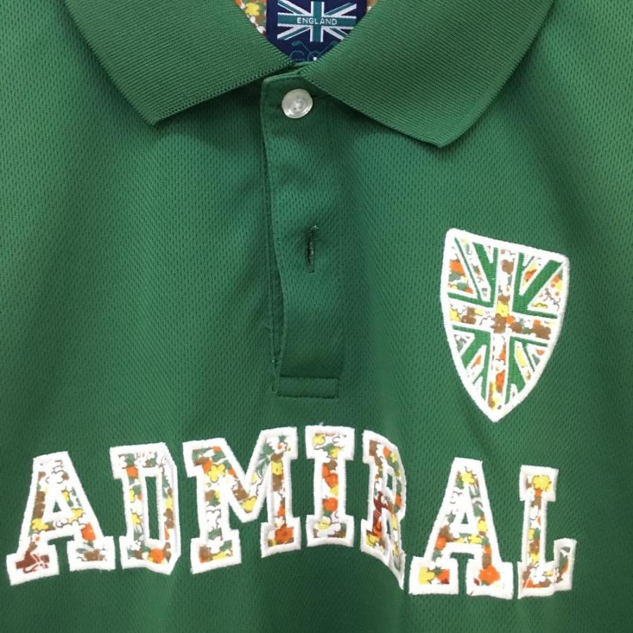 Admiral ポロシャツ 未使用 LL グリーン Admiral（アドミラル） 半袖ポロシャツ グリーン ロゴ花柄 全体的に
