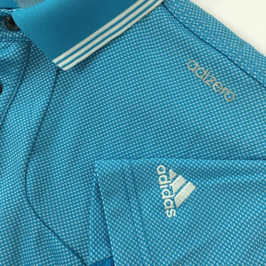 adidas アディダス 半袖ポロシャツ ライトブルー×白 総柄 袖下