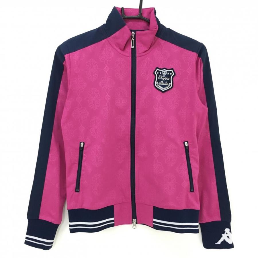 Kappa カッパ ジップアップニットジャケット ピンク Mサイズ Kappa（カッパ） ジップブルゾン ピンク×ネイビー 織生地 袖・裾ライン