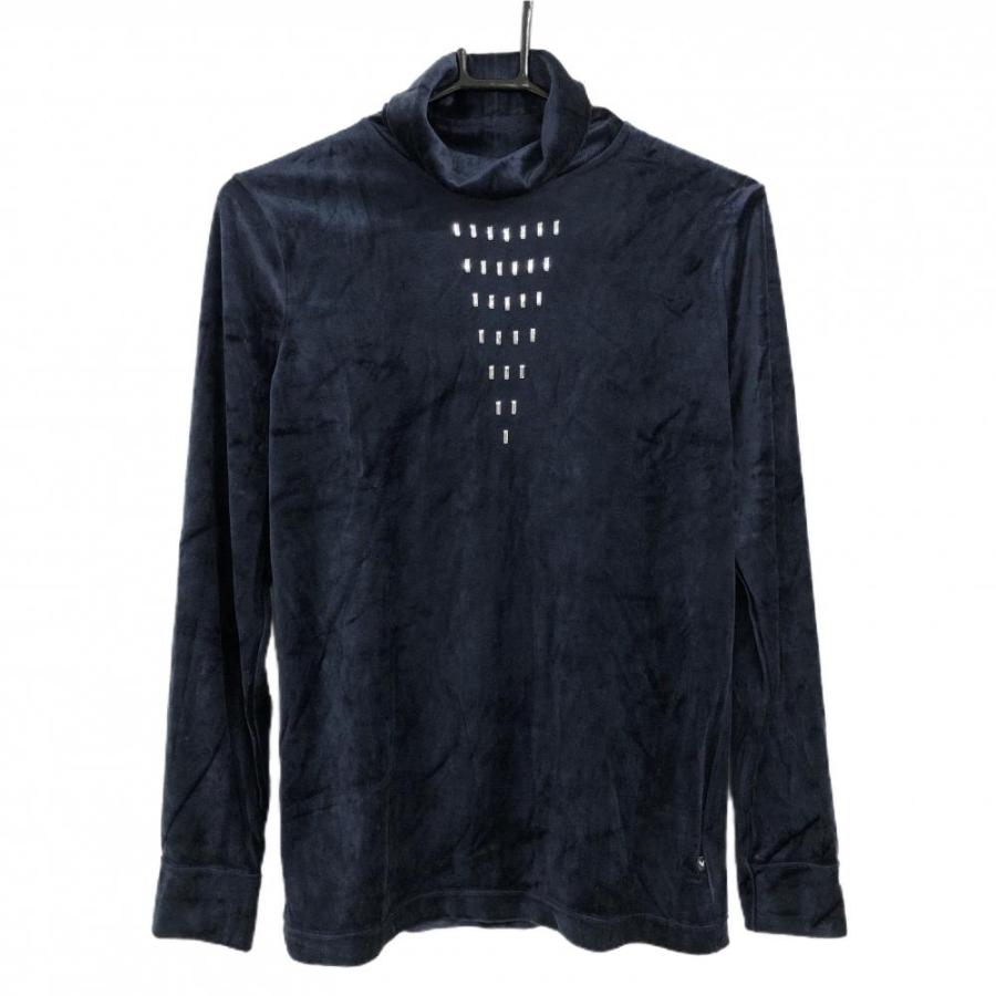 キャロウェイレディースハイネックLサイズ　新品！ キャロウェイ 長袖ハイネックシャツ ネイビー×シルバー ベロア調