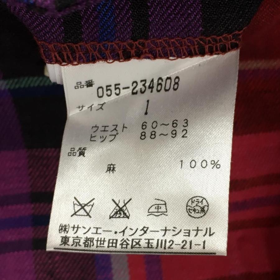 パーリーゲイツ スカート レッド×パープル チェック 麻100％ インナー 