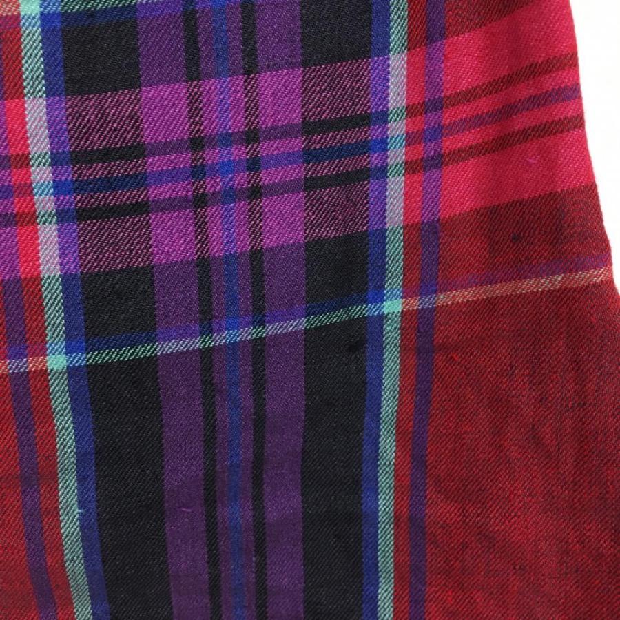 パーリーゲイツ スカート レッド×パープル チェック 麻100％ インナー 