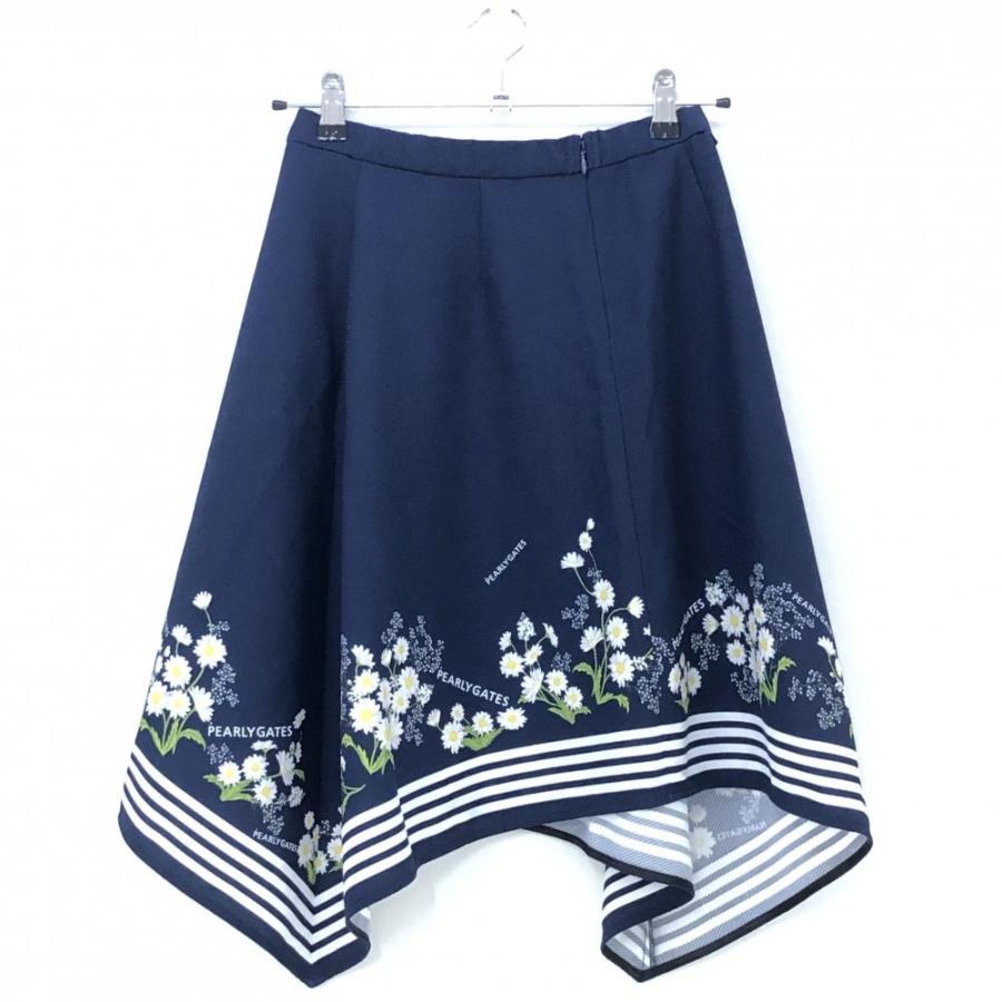 PEARLY GATES（パーリーゲイツ） スカート ネイビー×白 裾花柄 ライン