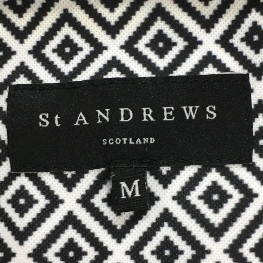 St ANDREWS セントアンドリュース 半袖ポロシャツ 白×黒 総柄 ロゴ