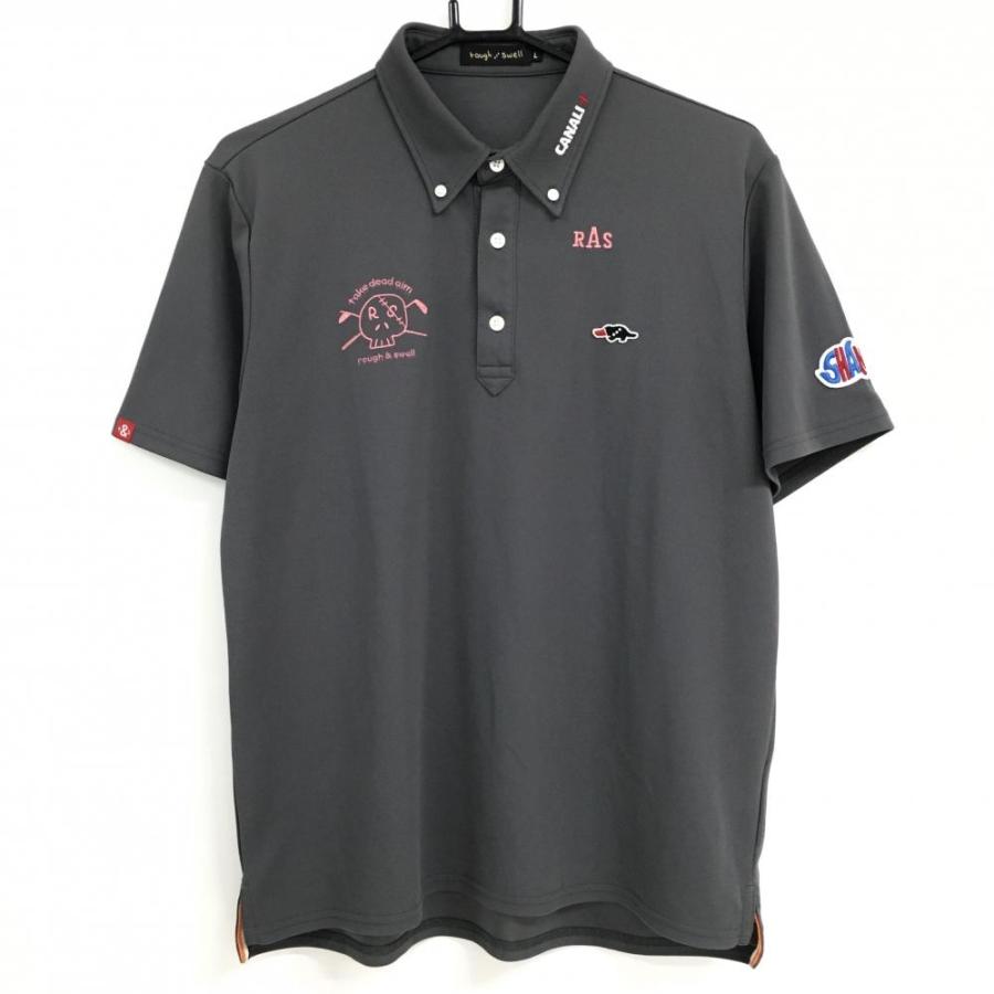 美品】ラフアンドスウェル 半袖ポロシャツ グレー スカル刺しゅう  