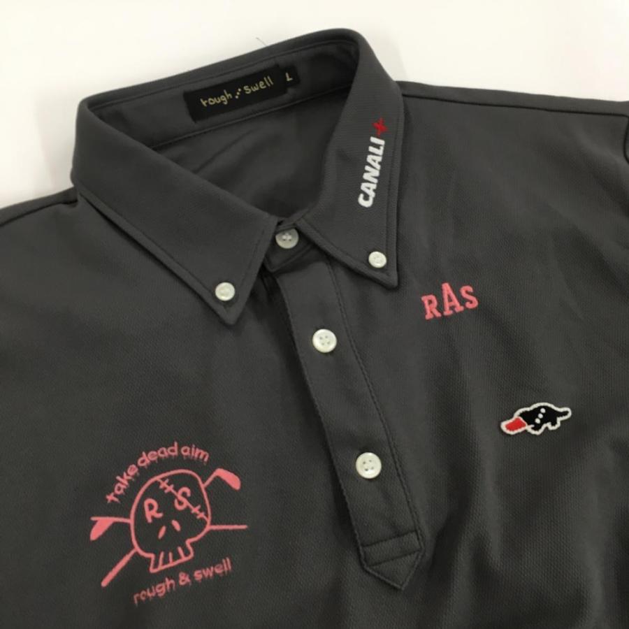 美品】ラフアンドスウェル 半袖ポロシャツ グレー スカル刺しゅう  