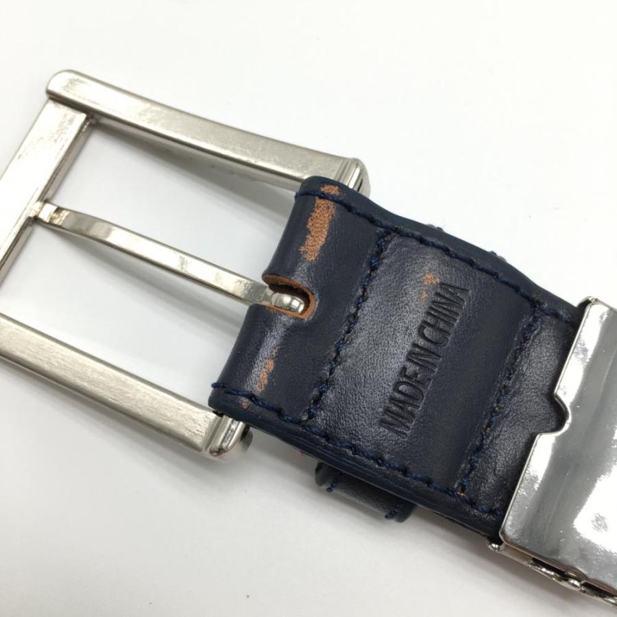 パーリーゲイツ ベルト ネイビー×白 シルバーバックル レディース