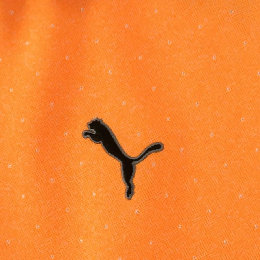PUMA プーマ 長袖ポロシャツ オレンジ×白 ピンドット ハーフジップ 胸 