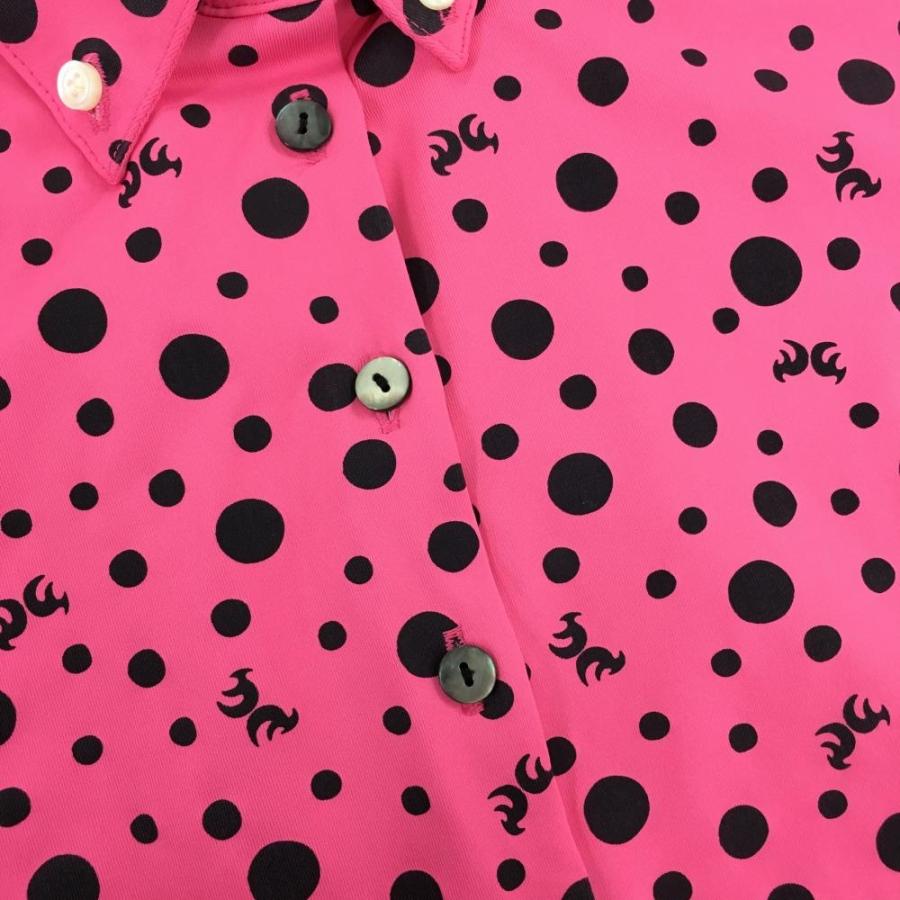 マイノリティ コレクション 半袖ポロシャツ ピンク×黒 ドット ボタン 