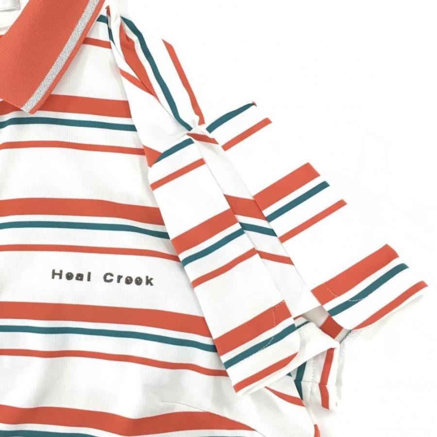 Heal Creek（ヒールクリーク） 半袖ポロシャツ 白×オレンジ ボーダー