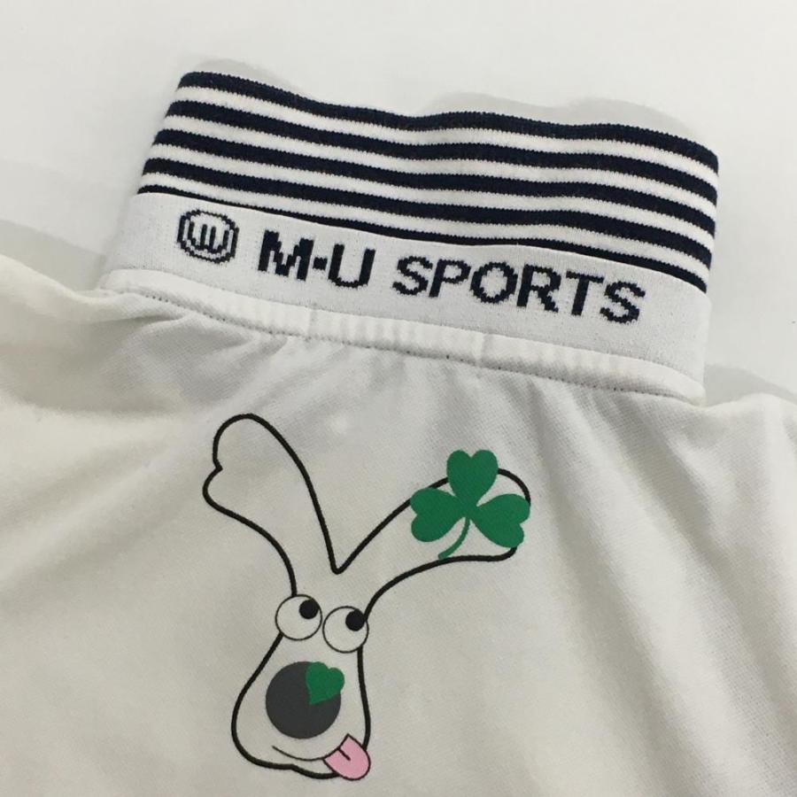新品】エム ユースポーツ 価格25300円 縦ボーダー 半袖ポロシャツ サイズS M・U SPORTS MUスポーツ 半袖ポロシャツ 白 襟刺しゅう 襟裏ボーダー
