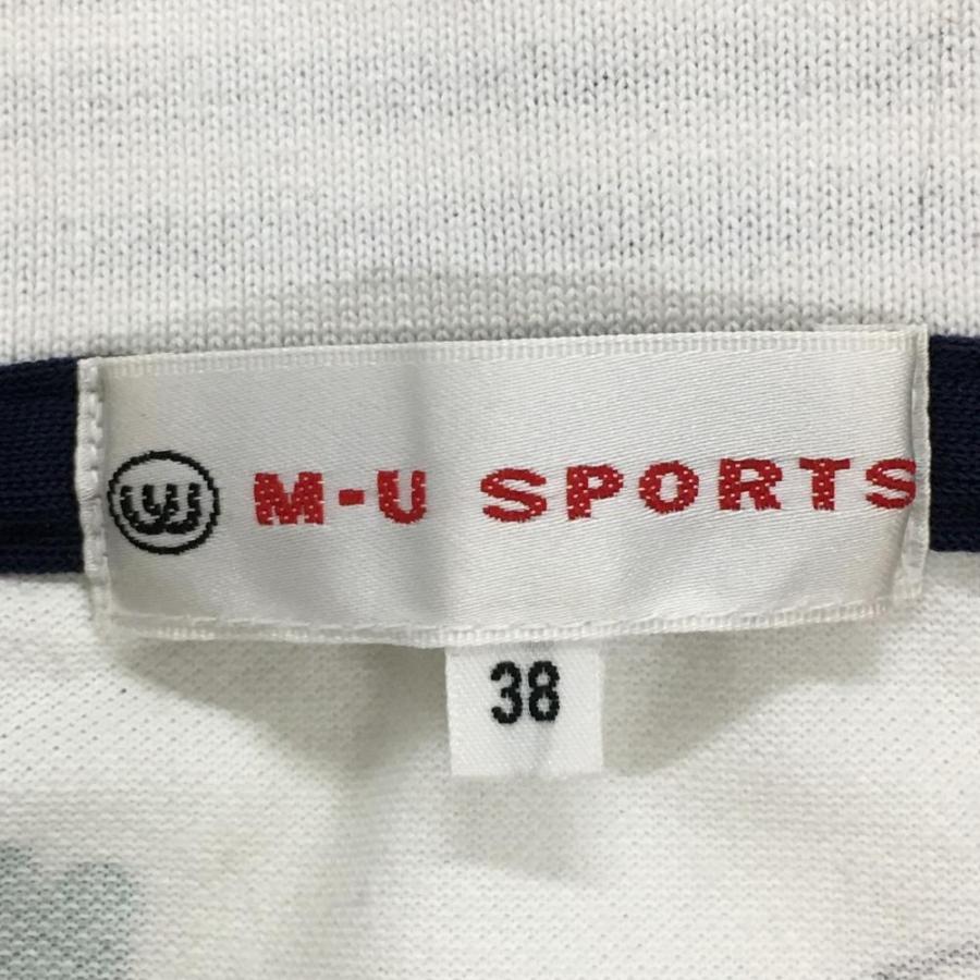 新品】エム ユースポーツ 価格25300円 縦ボーダー 半袖ポロシャツ サイズS M・U SPORTS MUスポーツ 半袖ポロシャツ 白 襟刺しゅう 襟裏ボーダー