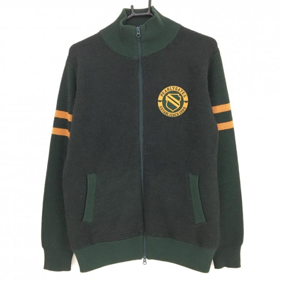 美品】パーリーゲイツ ニットジャケット グリーン×オレンジ 袖2ライン