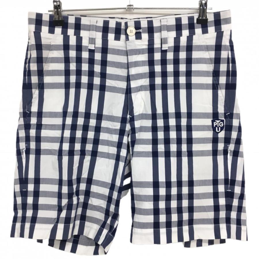 パーリーゲイツ ハーフパンツ 白×ネイビー チェック ストレッチ メンズ  
