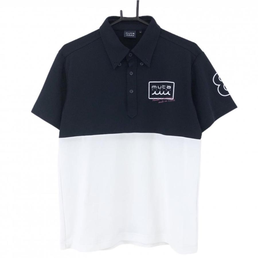 ムータマリン 半袖ポロシャツ ダークネイビー×白 バイカラー ボタン  
