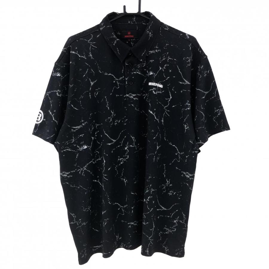 ブリーフィング 半袖ポロシャツ 黒×ライトグレー 総柄 メンズ XL  