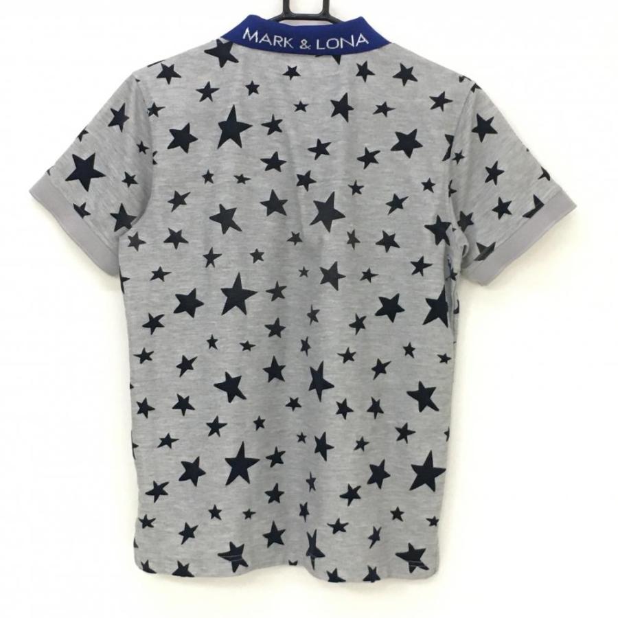MARK&LONA グレー 半袖ポロシャツ スカル刺繍 マークアンドロナ ゴルフ MARK&LONA マークアンドロナ 半袖ポロシャツ グレー×ネイビー 星