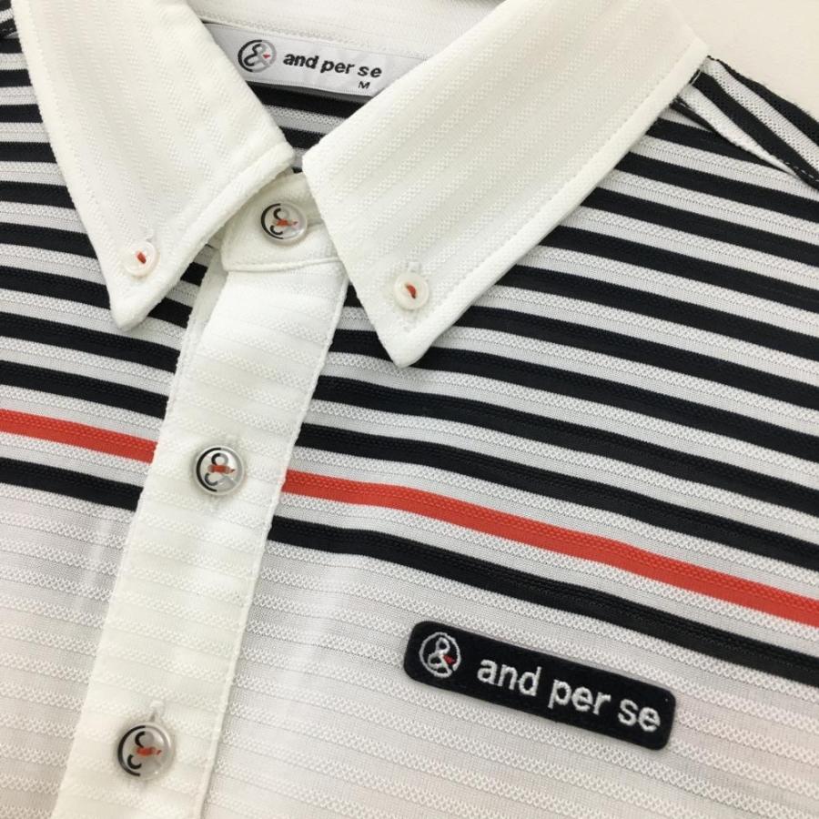and per se（アンパスィ） 半袖ポロシャツ 白×黒×レッド ボーダー