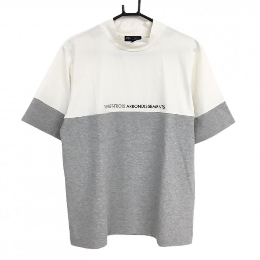 23区ゴルフ 半袖ハイネックシャツ 白×グレー バイカラー メンズ L