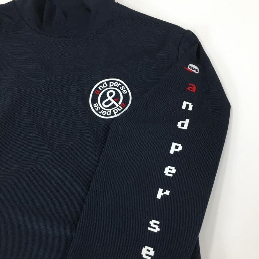 andperse ネイビー ハイネックシャツ and per se（アンパスィ） 長袖ハイネックシャツ ネイビー 袖ロゴ白