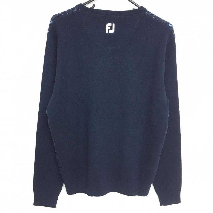 新品】フットジョイ セーター ネイビー 白×ブルー Vネック ダイヤ柄