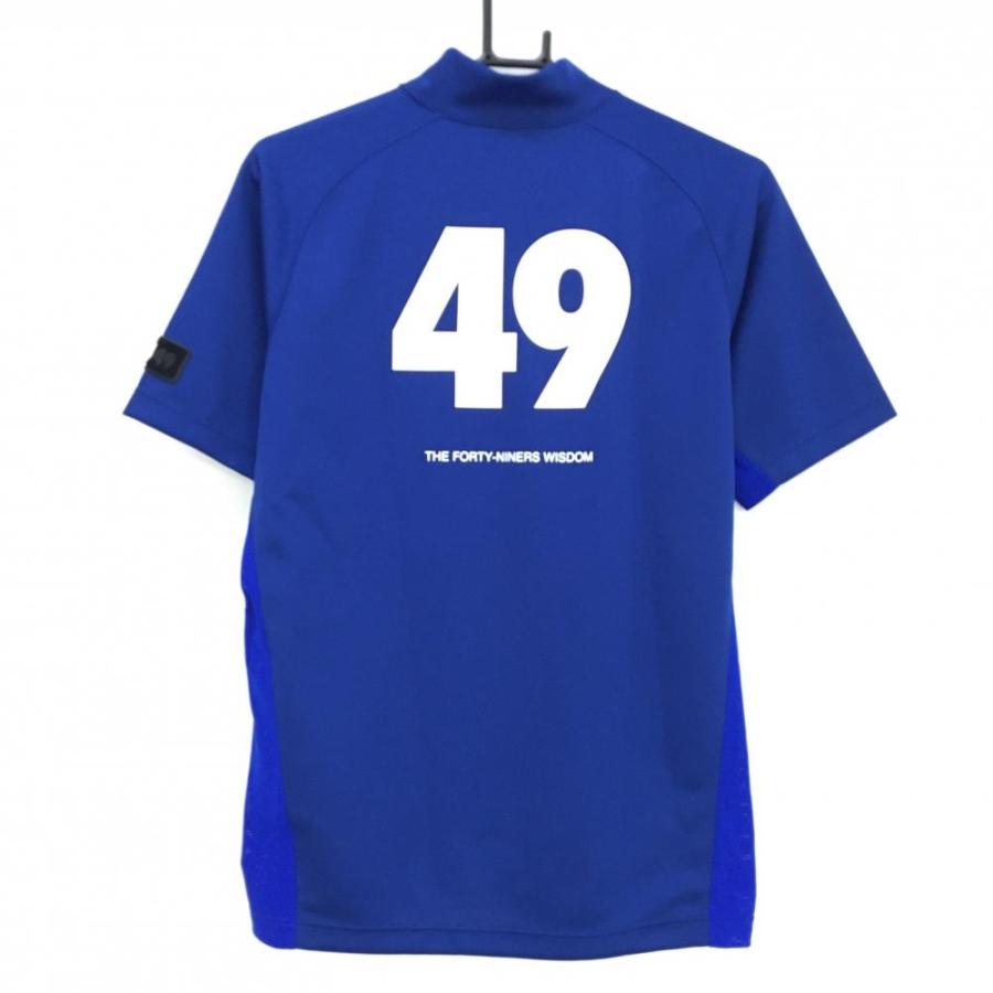 美品　TFW49 半袖ハイネックシャツ メンズ　XL ティーエフダブリュー 半袖ハイネックシャツ ブルー×白 サイド