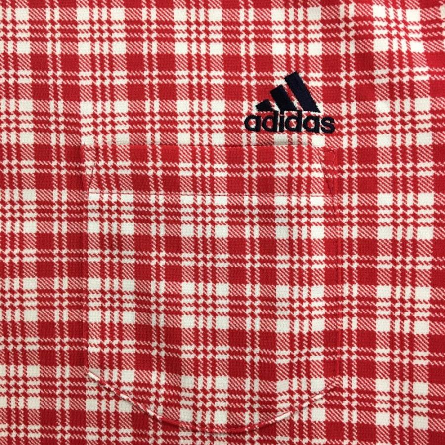 adidas アディダス 長袖ポロシャツ レッド×白 チェック 胸 adidas アディダス 長袖ポロシャツ レッド×白 チェック 胸