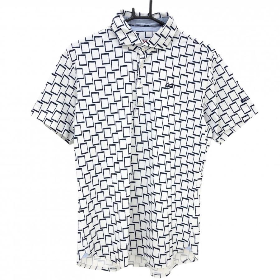 マスターバニー 半袖ポロシャツ 白×ネイビー スクエア柄 メンズ  