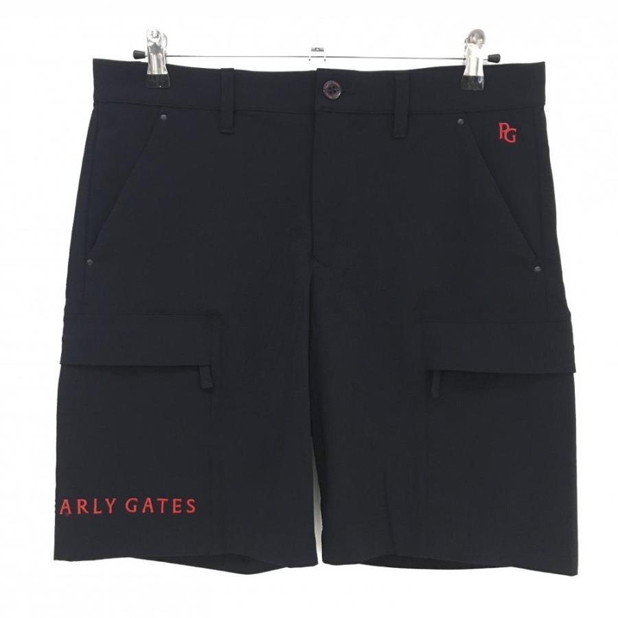 【未使用品】PEARLY GATES カーゴハーフパンツ ゴルフウェア PEARLY GATES（パーリーゲイツ） カーゴハーフパンツ 黒×レッド 織生地