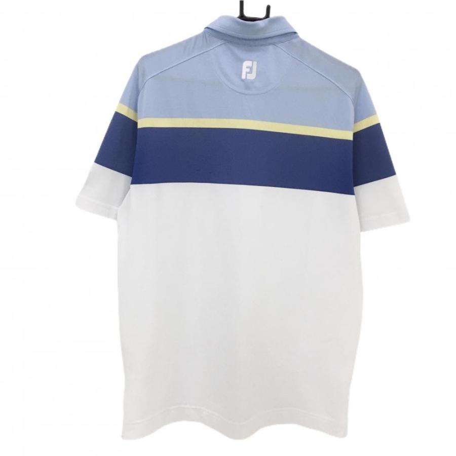 FootJoy フットジョイ 半袖ポロシャツ 白×ブルー 袖刺しゅう ボタン 