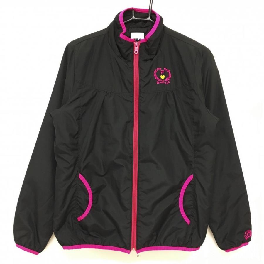 フィラゴルフ 中綿ジャケット 黒×ピンク ロゴ刺しゅう レディース L