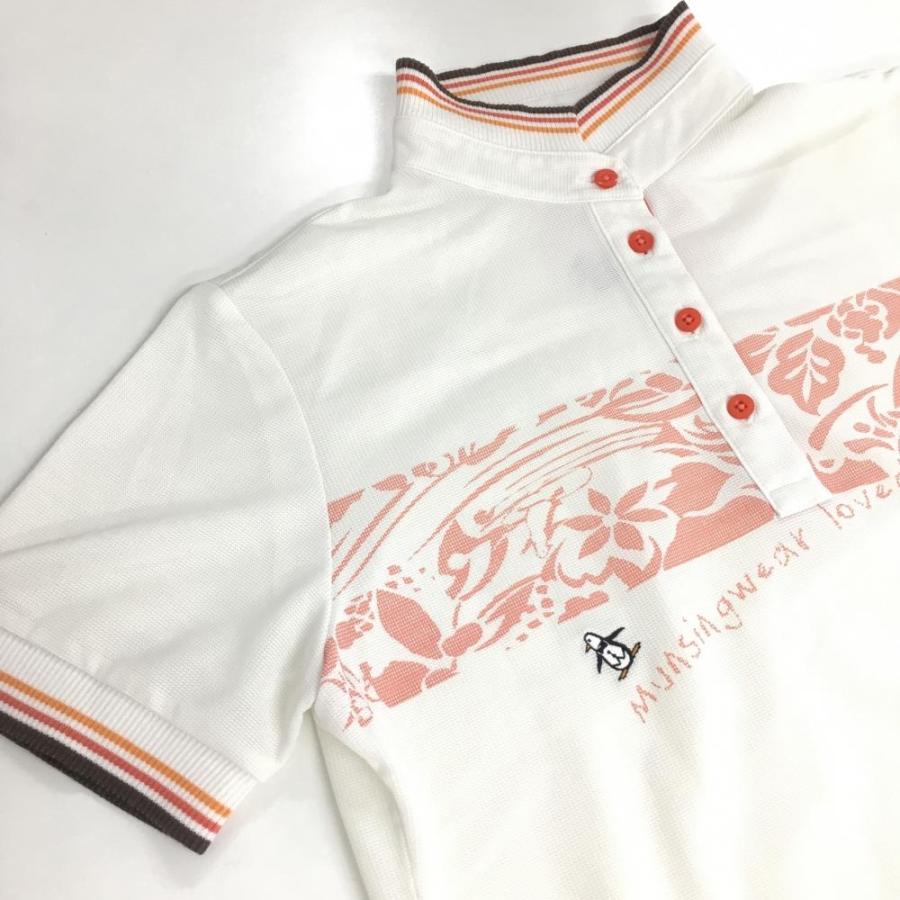 Munsingwear（マンシングウェア） 半袖ポロシャツ 白×レッドオレンジ