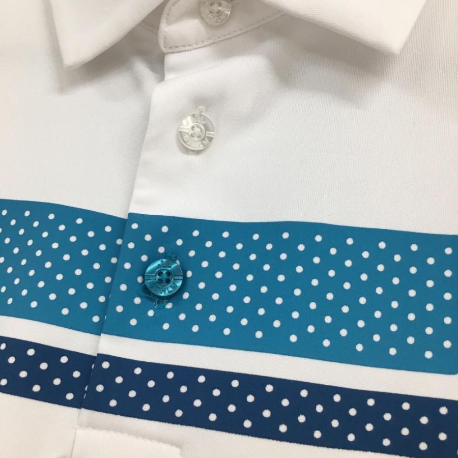 ジェイリンドバーグ　ポロシャツ ホワイト/ブルー Mサイズ J.LINDEBERG（ジェイリンドバーグ） 半袖ポロシャツ 白×ブルー 胸