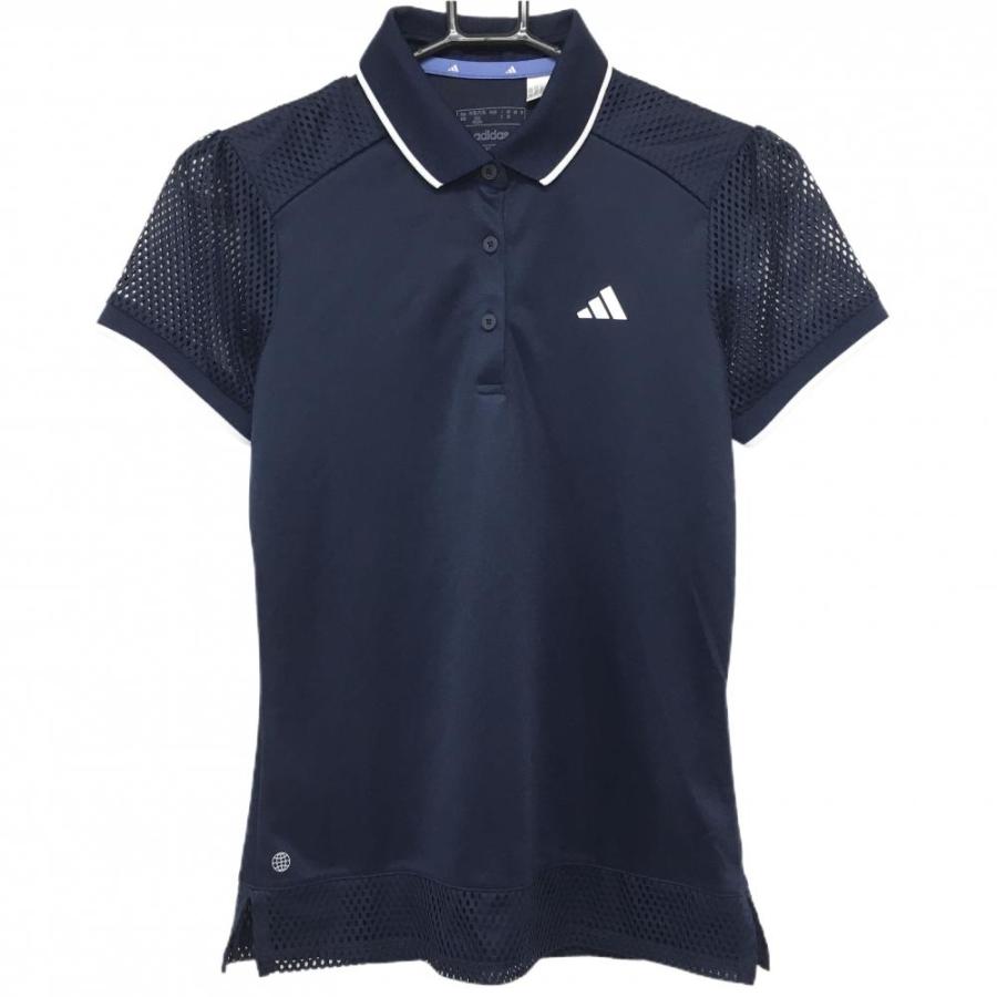 adidas（アディダス） 半袖ポロシャツ ネイビー×白 袖等メッシュ