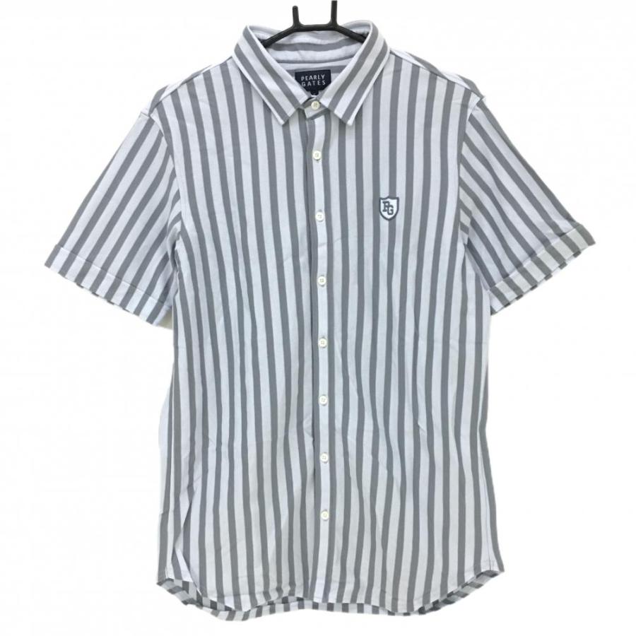 PEARLY GATES ストライプシャツ サイズ6 美品 PEARLY GATES（パーリーゲイツ） 半袖シャツ ライトグレー×グレー