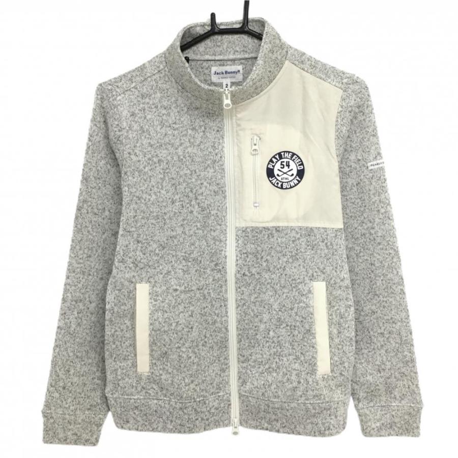 ジャックバニー ニットブルゾン 杢グレー×ライトベージュ 胸ポケット  