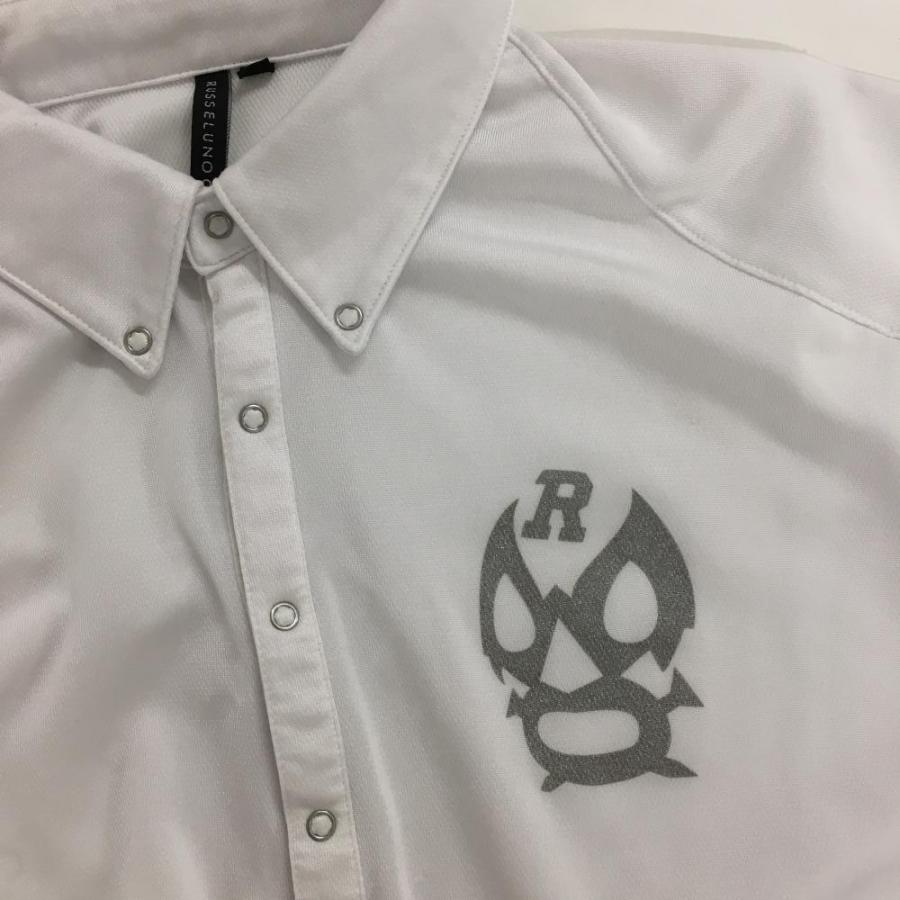 サイズ：4 RUSSELUNO ラッセルノ  半袖ポロシャツ ボタンダウン ルチャ刺繍 総柄 ホワイト系 [240101439730] ゴルフウェア メンズ ストスト Russeluno ラッセルノ 半袖ポロシャツ 白×シルバー ルチャ