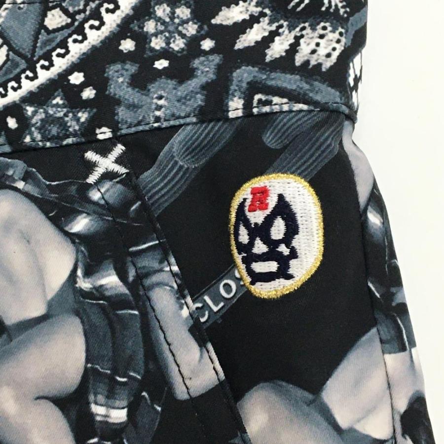 【美品】RUSSELUNO ラッセルノ モノトーン ルチャ柄 ハーフパンツ Russeluno（ラッセルノ） ハーフパンツ 黒×グレー スカル柄 ルチャ顔