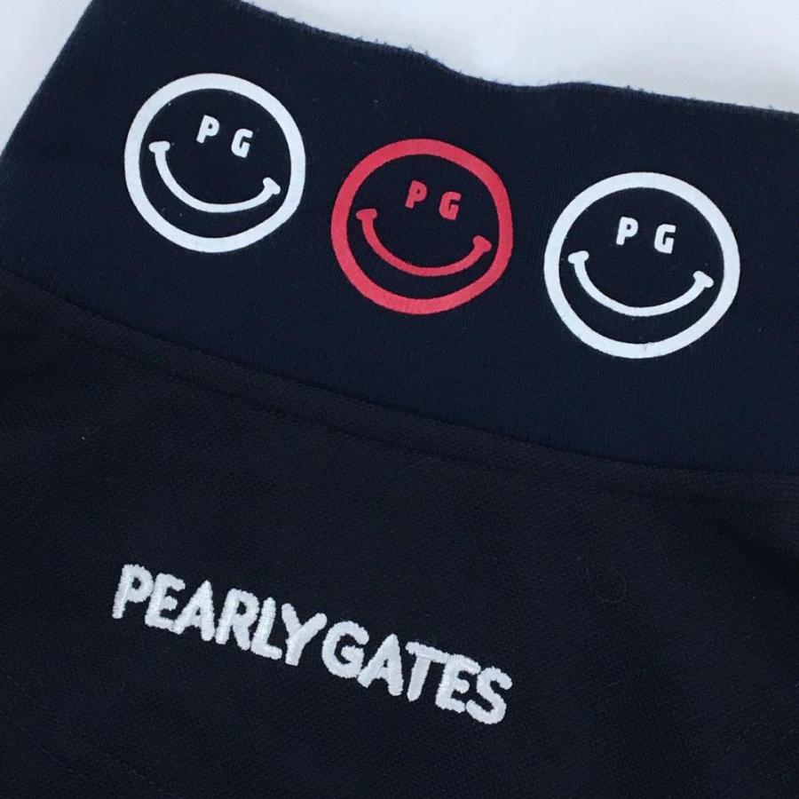 パーリーゲイツ 半袖ポロシャツ ネイビー×白 ニコちゃん スマイル 襟裏