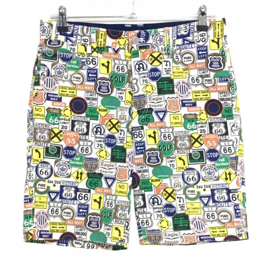 新品　ジャックバニー　ハーフパンツ　総柄　ストレッチ　オフホワイト　サイズ4 Jack Bunny!! ジャックバニー ハーフパンツ 白×マルチ 標識総柄