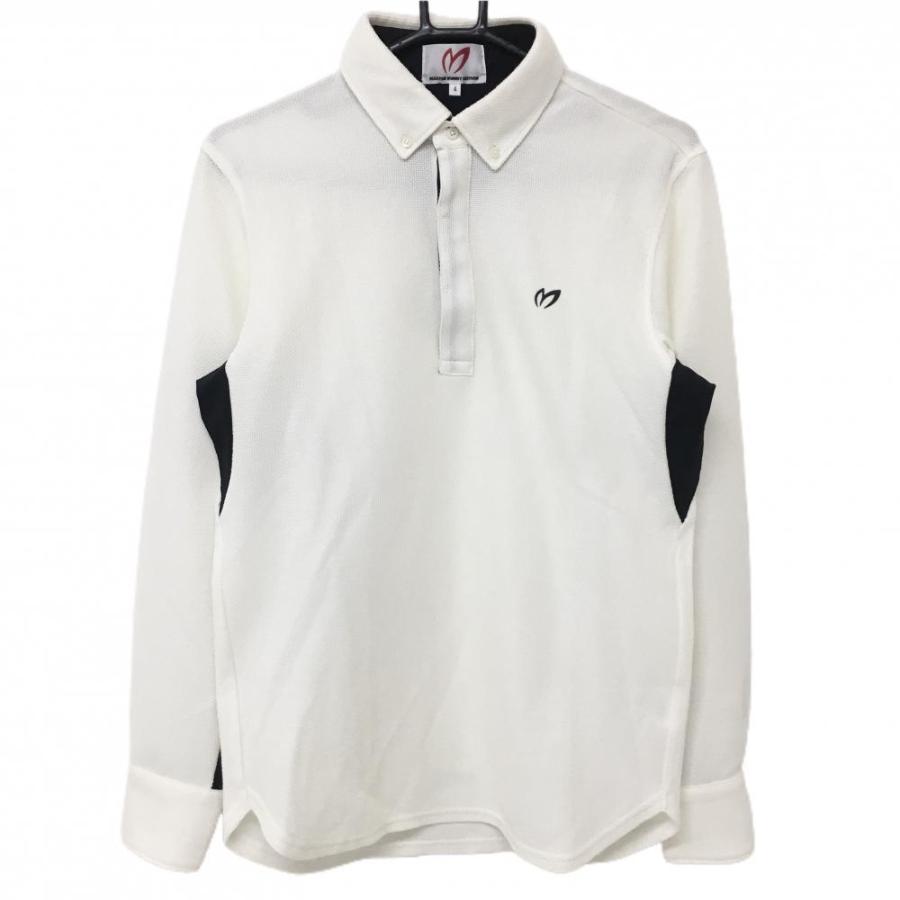 マスターバニー 長袖ポロシャツ 白×黒 袖下切替 織生地 ボタンダウン  