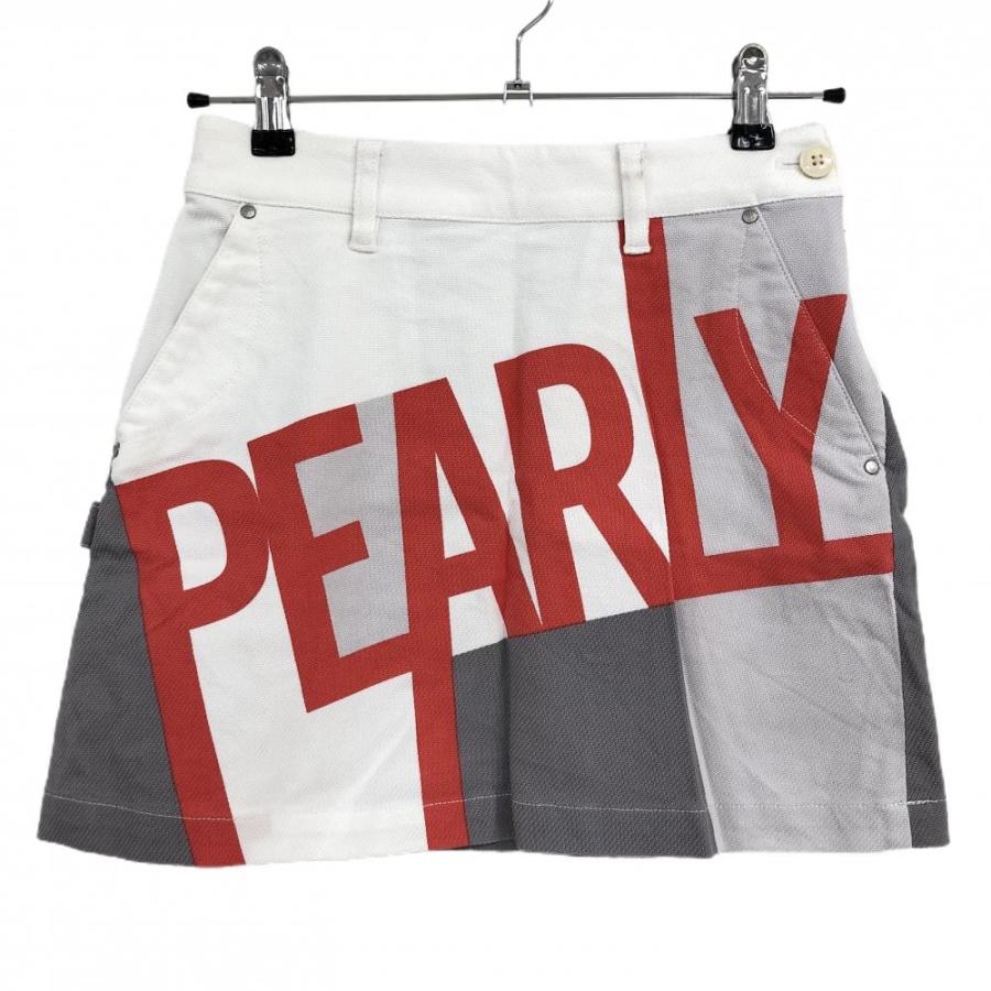 美品パーリーゲイツ　ゴルフスカート　00 レディースゴルフウェア　総柄BIGロゴ PEARLY GATES（パーリーゲイツ） スカート 白×レッド ビッグロゴ