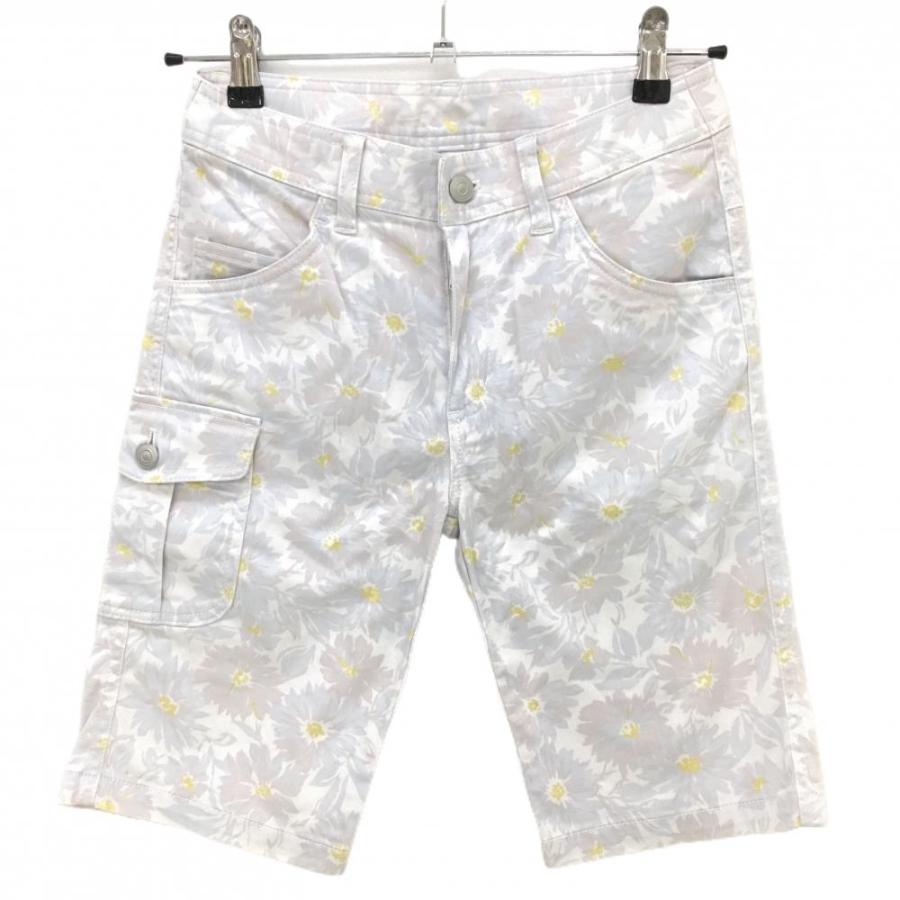 コルウィン ハーフパンツ 白×ライトブルー 花柄 ストレッチ レディース