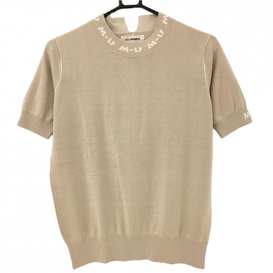 M・U SPORTS MUスポーツ 半袖ハイネックセーター ベージュ×白 サマー 