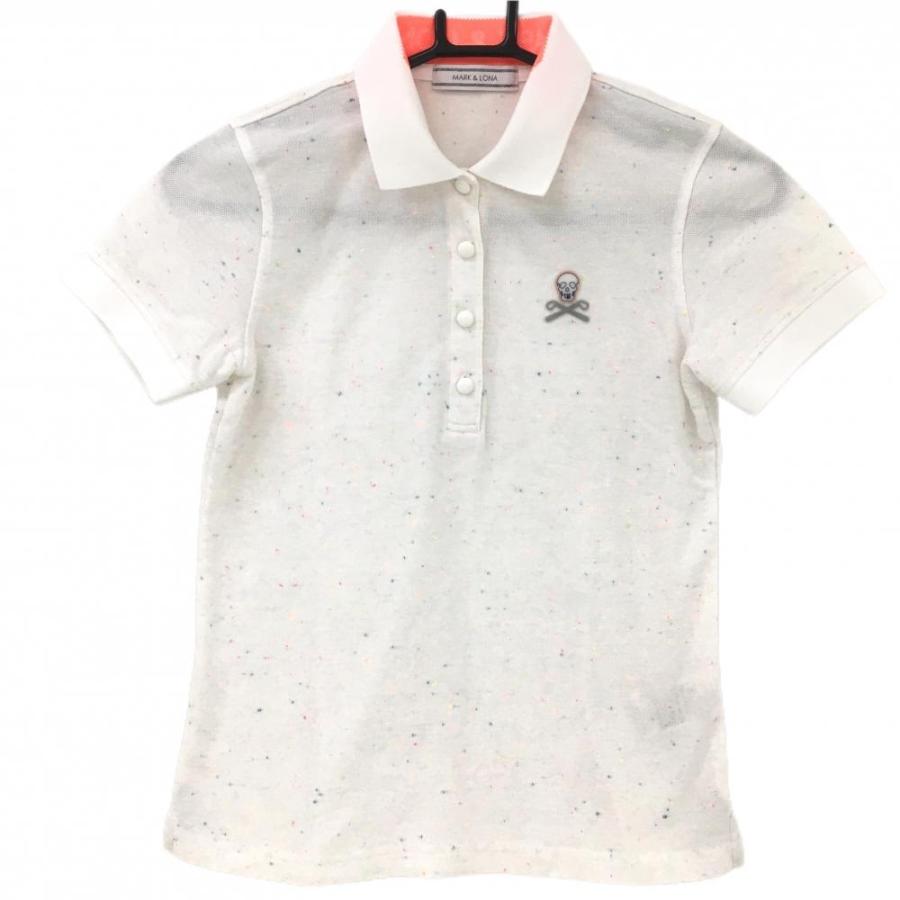 マークアンドロナ 半袖ポロシャツ 白×マルチ ネップ シリコンスカル  