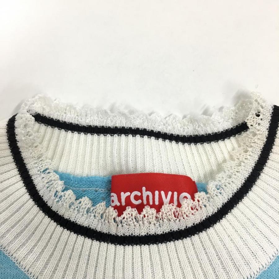 archivio（アルチビオ） ニットハイネックベスト ライトブルー×白 後ろ
