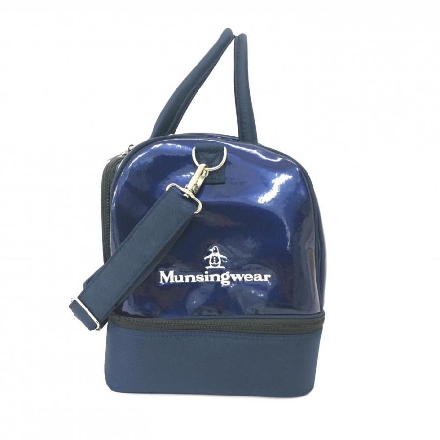 美品】マンシングウェア 2WAYボストンバッグ ネイビー×白 2層式 